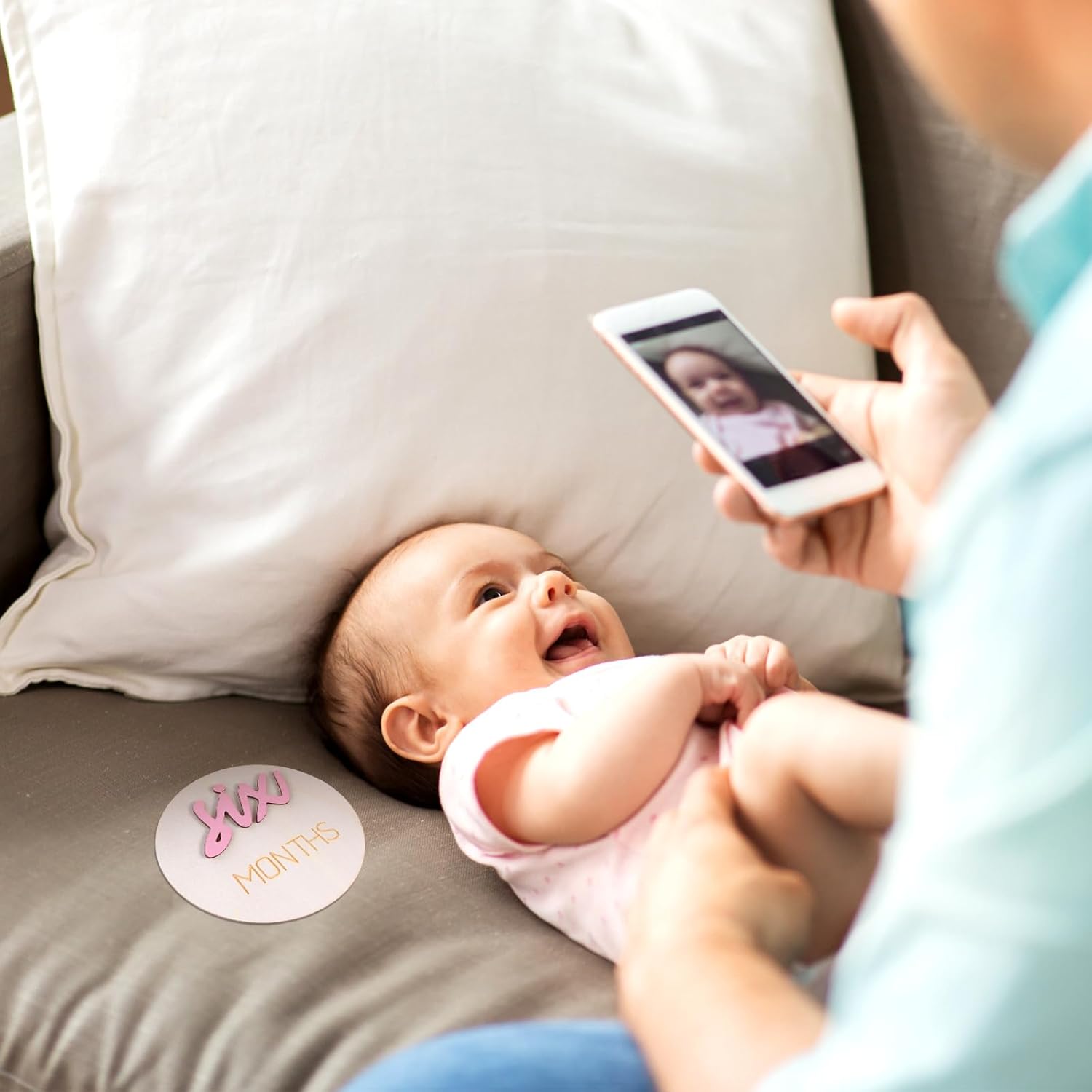 TIESOME 6 Pcs Baby Monthly Milestone signs,1-12 Months Milestone signs for Photos with Double-Sided 3D Engraving Newborn Age Signs for Baby (Pink)