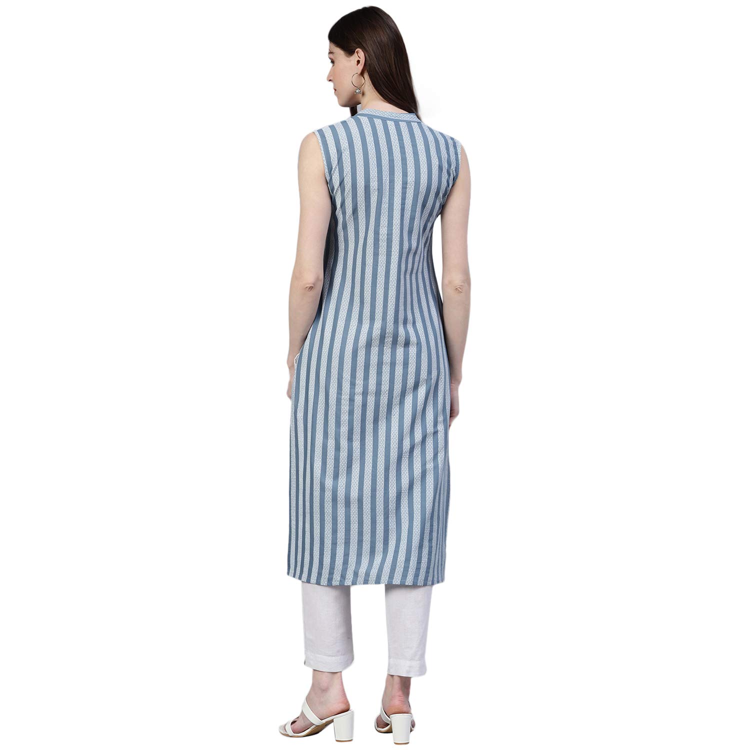 Stylum Women's Striped Cotton Straight Kurta (Sologrey34_Grey, Xs)