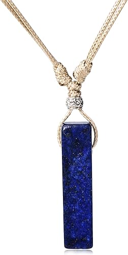 JBAERD Collar de cuerda de cristal, collar con colgante rectangular, ajustable, piedra curativa natural, cuarzo, barra simple, amuleto de piedras