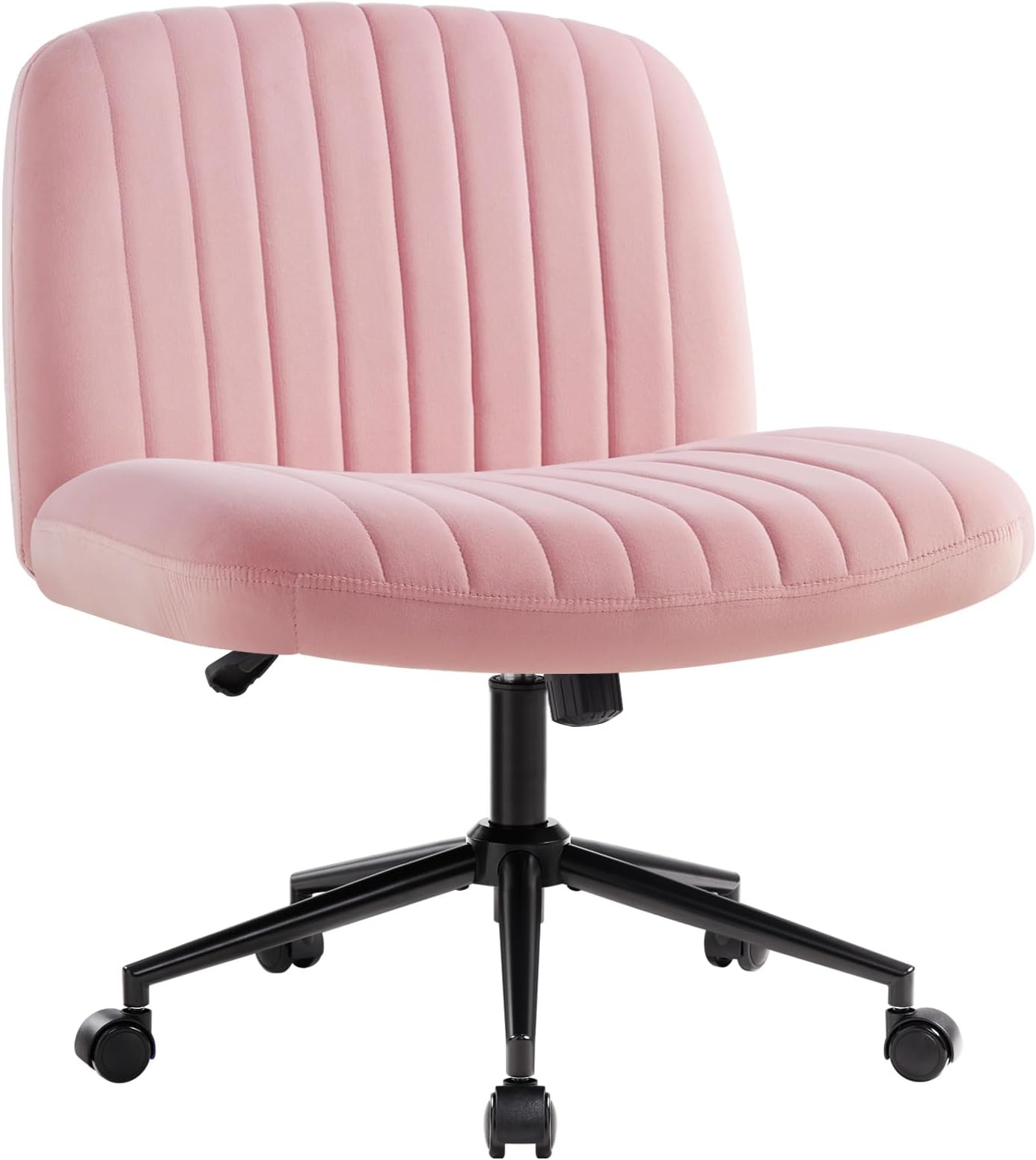 IWMH Armless Office Chair, Desk Chair with Wheels,Ergonomic Cross Legged Office Chair with Fabric Padded,Height Adjustable Wide Seat Computer Chair,Mid-Back Swivel Vanity chair for Home Office(Pink)