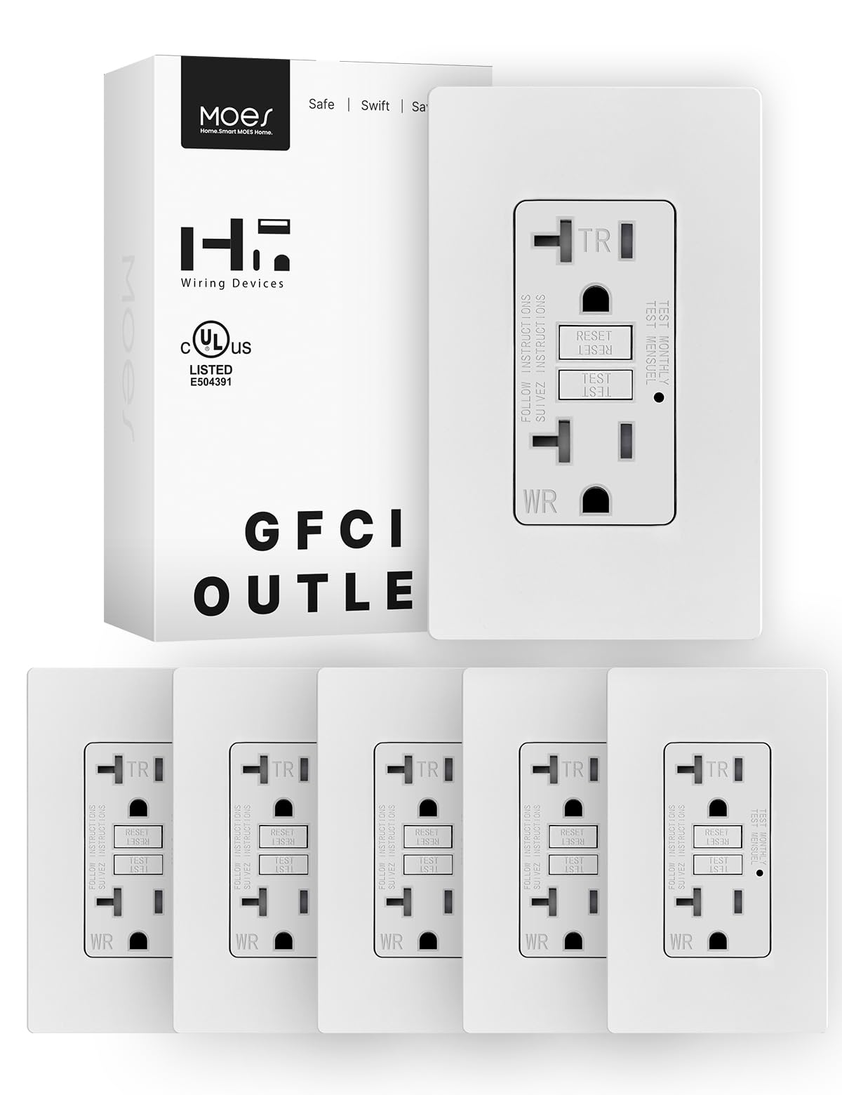 MOES GFCI Outlet 20 Amp, Self-Test GFCI Electrical Outlet with Weather & Tamper Resistant Receptacle, Screwless Wall Plate, LED Indicator, Outdoor or