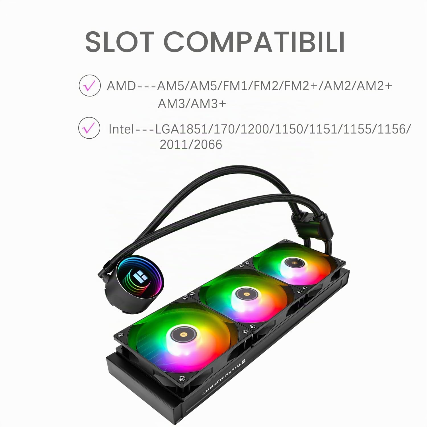 TR-Thermalright Frozen Notte 360 Black ARGB V2 Dissipatore a Liquido per CPU con Effetto Luce Specchio Infinito, Raffreddamento Aio da 360mm, 3 Ventole PWM da 2000RPM, per AM4/AM5, Intel LGA1851/1700