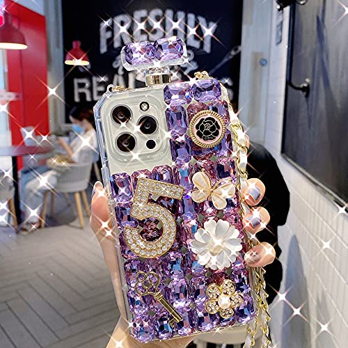 Victor For Iphone 11 Pro Max 6.5 Inch Perfume Bottle Case Bling Diamond Crystal Sparkle Rhinestone Glitter Case 3D Handmade Crown Fox Cover With Chain Lanyard Case For Iphone 11 Pro Max (Purple) #TOP5