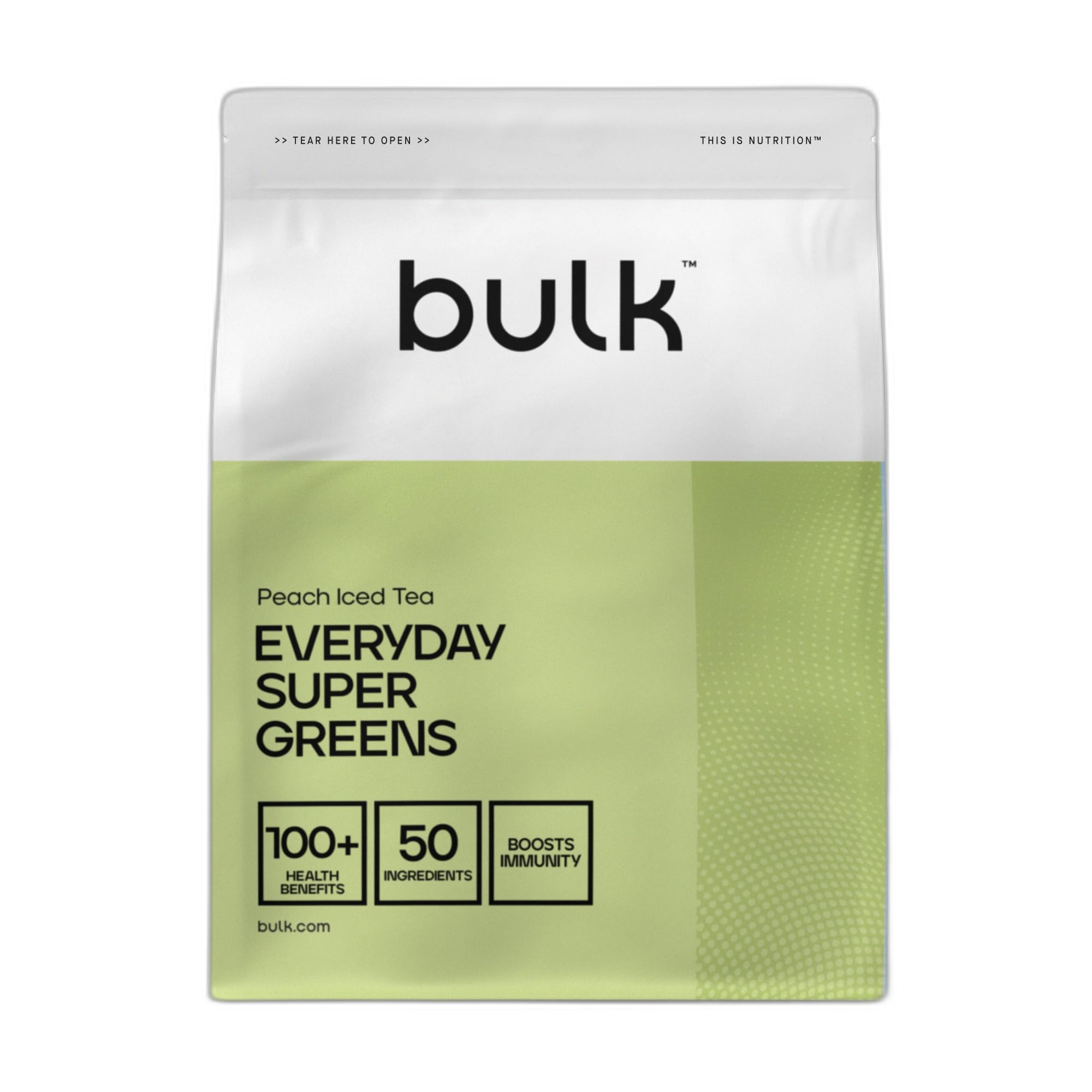 Bulk Everyday Super Greens Pulver | Pfirsich Eistee | 60 Portionen | Mit 50 Vitaminen, Mineralien & Superfoods | Reich an Vitamin C, D & B12 | Unterstützt Immunität & Wohlbefinden