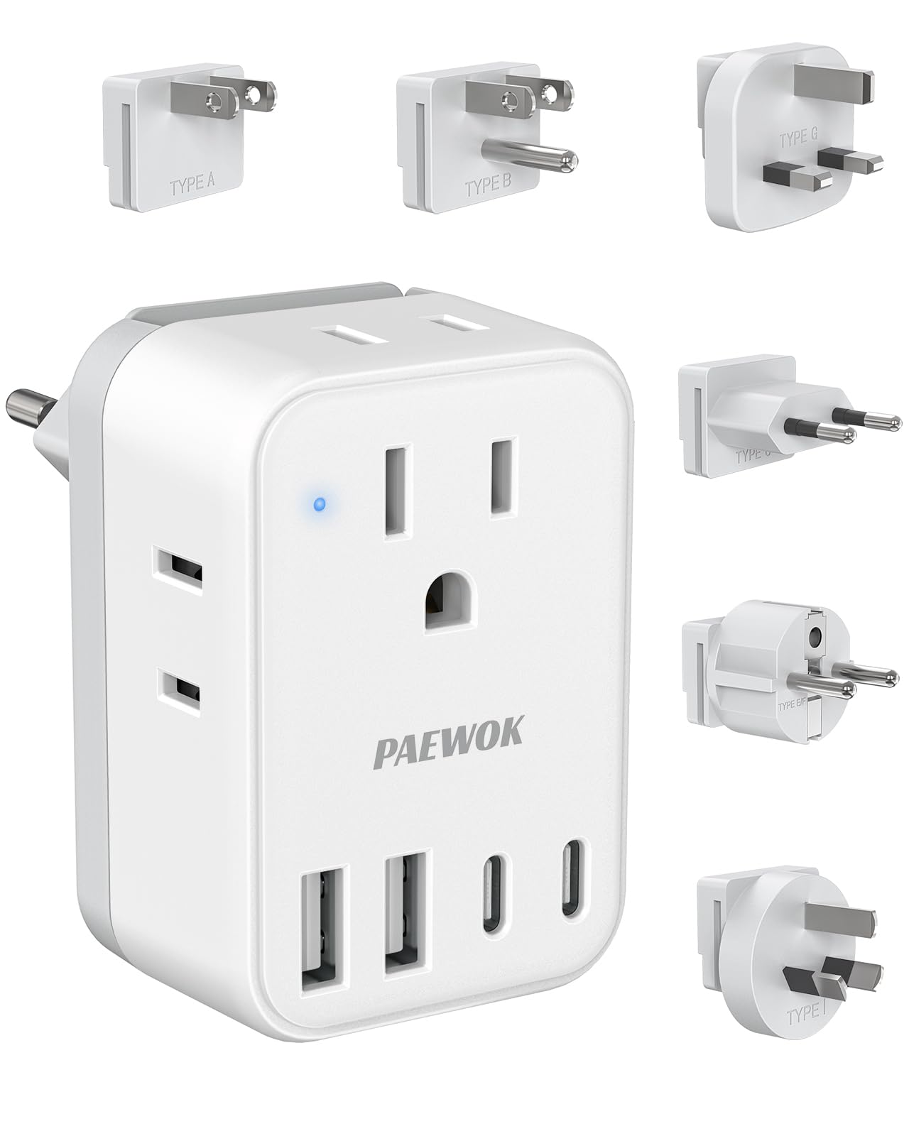 International Power Adapter Set, US to EU/UK/AUS/Japan Universal Travel Adapter- 4 AC Outlets 4 USB Ports (2 USB C), Worldwide Travel Plug Adapter Kit