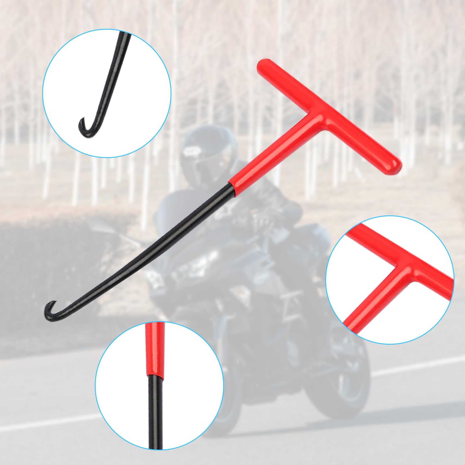 Uitlaat, veerhaak, motorfiets, veertrekker, metaal, T-greep, trekker met rubberen coating, T-haak, veertrekker, rem, veerhaak, 16 x 8 cm, montagehaak voor scooter, fiets, bromfiets