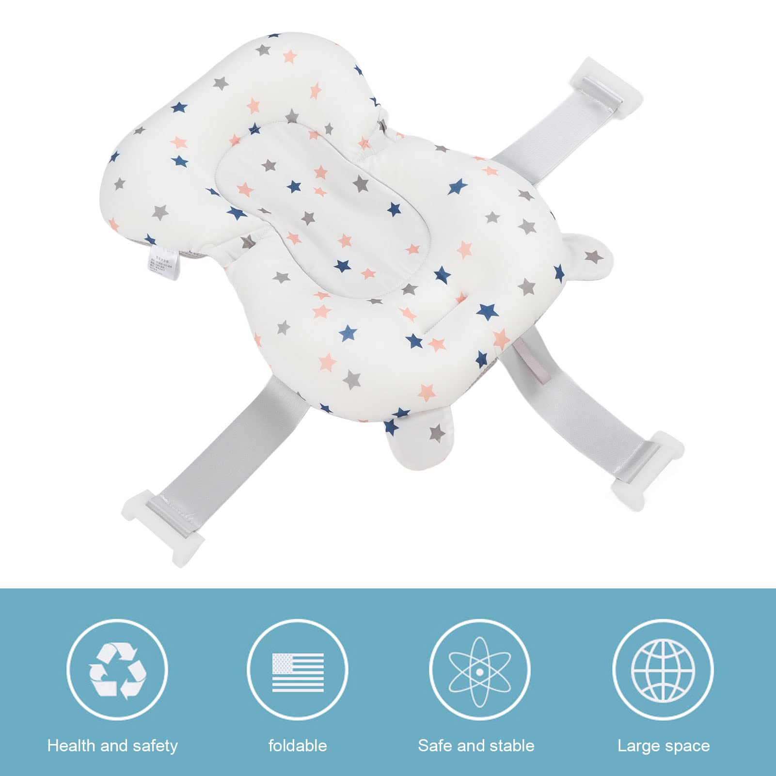 Ejoyous Baby Badesitz Support Net, Säugling Neugeborenen Badesitz Kissen Nicht Gleitverstellbarer Sicher Bequemer Badepause für Badewanne für 0 Bis 6 Monate (Weiße Sterne)