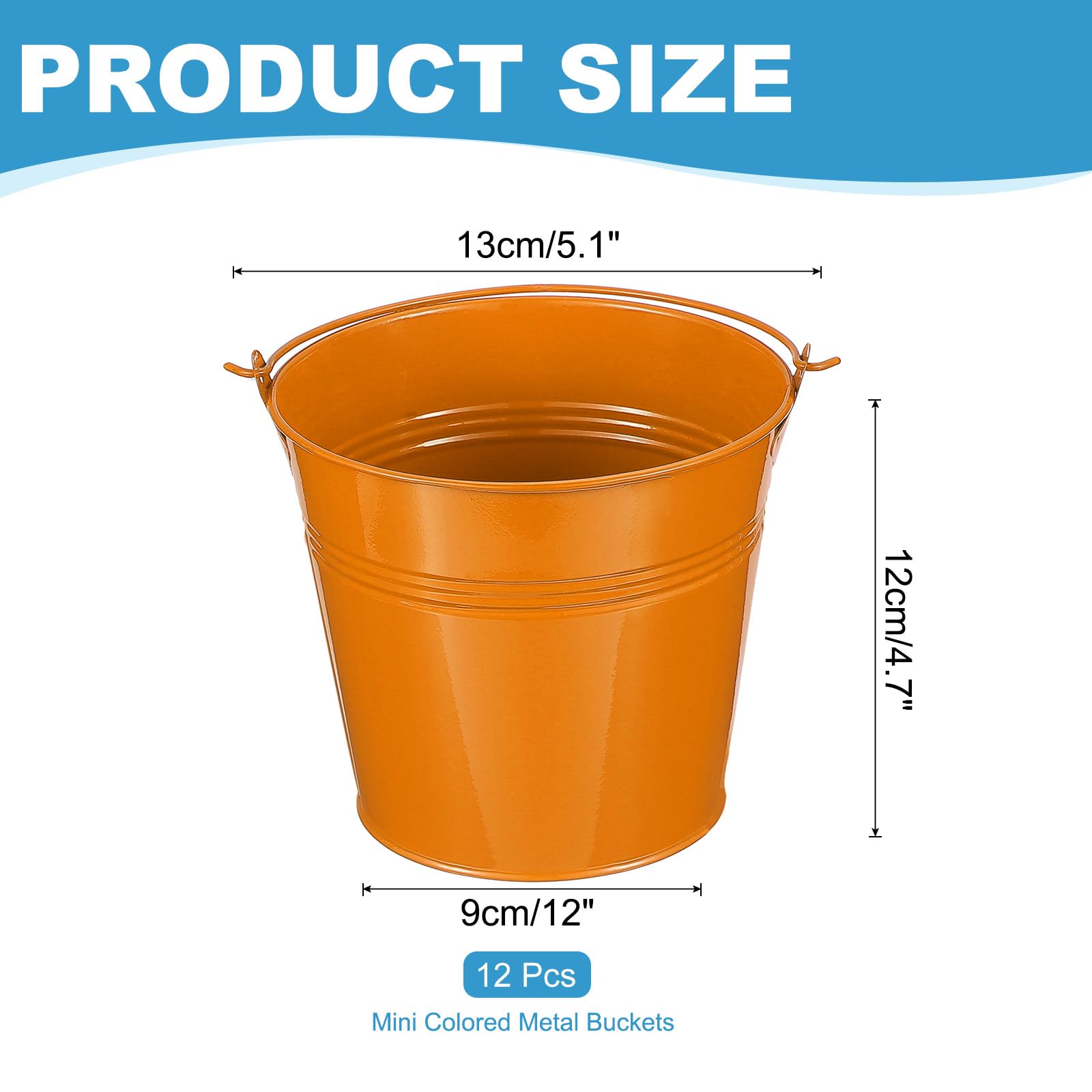 PATIKIL 5"x4.7" Small Metal Buckets with Handle, 12 Pcs Mini Bucket Easter Buckets, Orange - Image 2