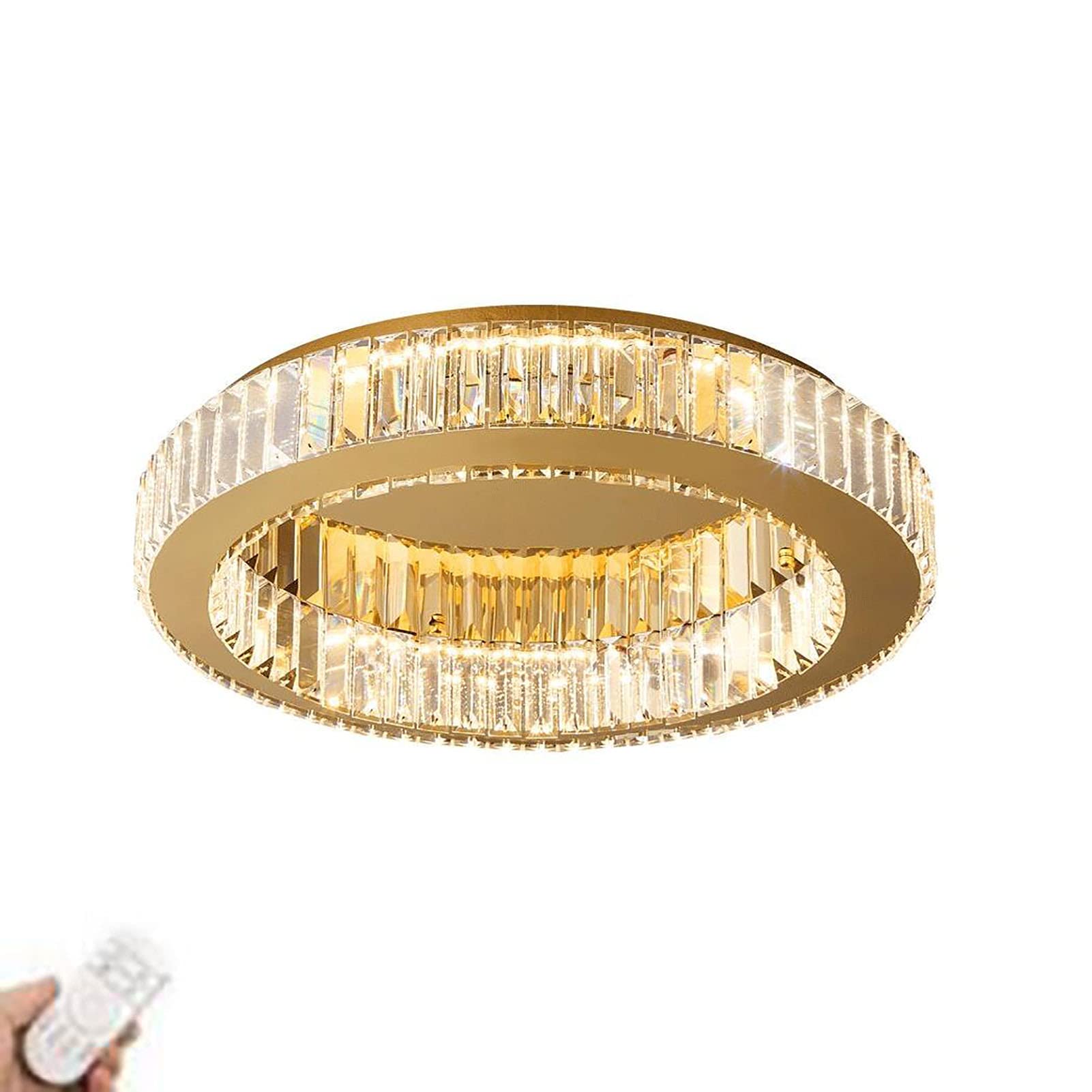 RRJJ Dimmable LED Crystal Ceiling Light with Remote Chandelier Flush Mount Light Fixture for Kitchen Island Bathroom Hallway Bedroom Timing 3 Color Changeable-Stepless dimming 60x11cm