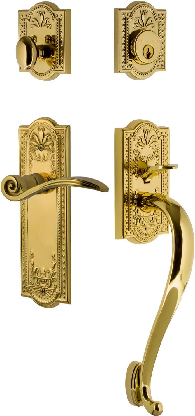 Nostalgic Warehouse Meadows Plate S Grip Entry Set Swan Lever in Polished Brass
