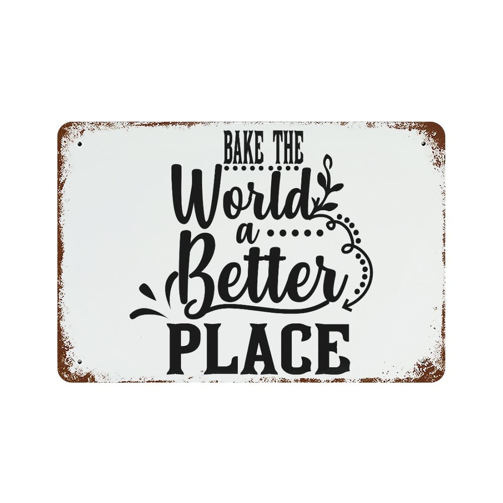 Plaque métal Bake The World déco cuisine et garage style rétro