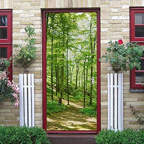 A.Monamour 3D Green Trees Door Stickers Cover