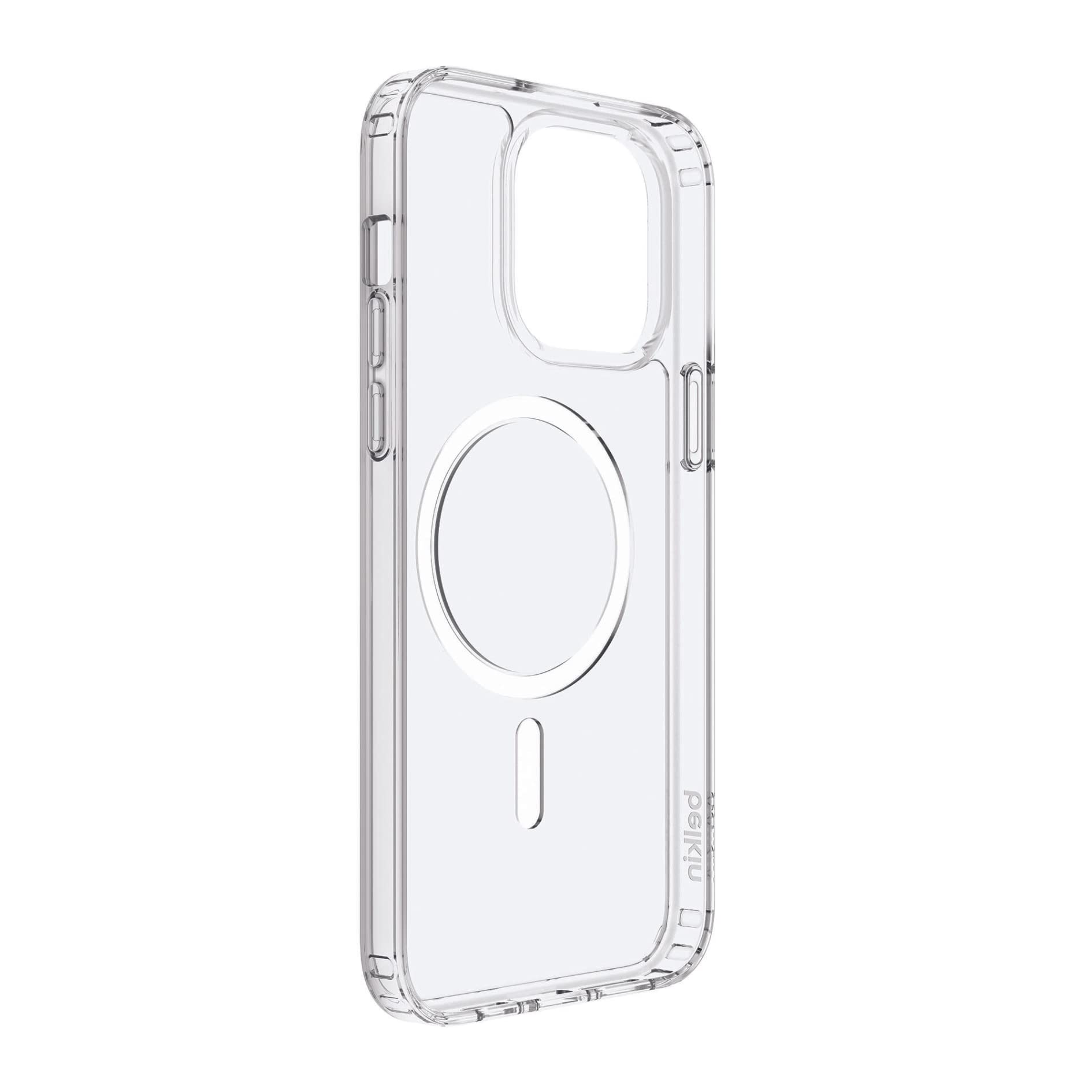 Belkin Custodia per iPhone 14 / Pro Max compatibile con la ricarica wireless MagSafe, magnetica trasparente con magneti integrati e bordi rialzati per la protezione della fotocamera