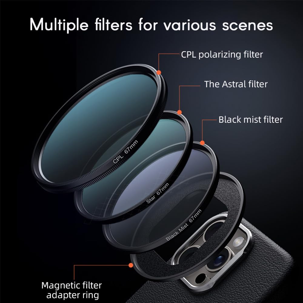 Zestaw magnetycznych obiektywów do telefonu 67 mm z pierścieniem adaptera CPL Astral Black Mist i etui do mobilnej fotografii wideografii