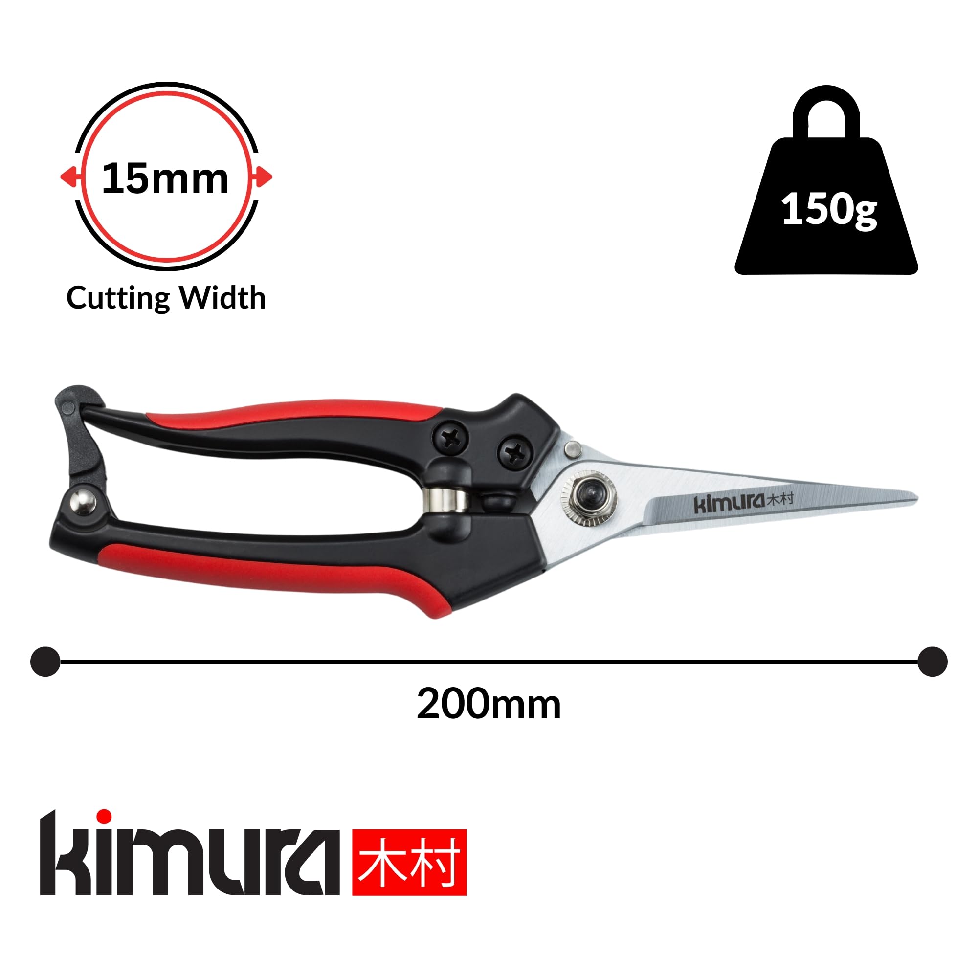 Kimura® 8" Pro Pruning Scissors, Premium Japanese SK5 Hi-Carbon Steel Blades, Non-Slip Vinyl Coated Handles - Image 3