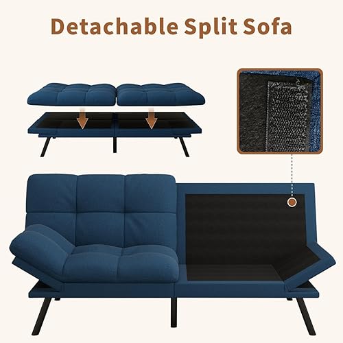 Miniatura 31 de Opoiar Cama con espuma viscoelástica, sofá futón convertible con reposabrazos ajustables, juegos de sofás multifuncionales para apartamento, Gris