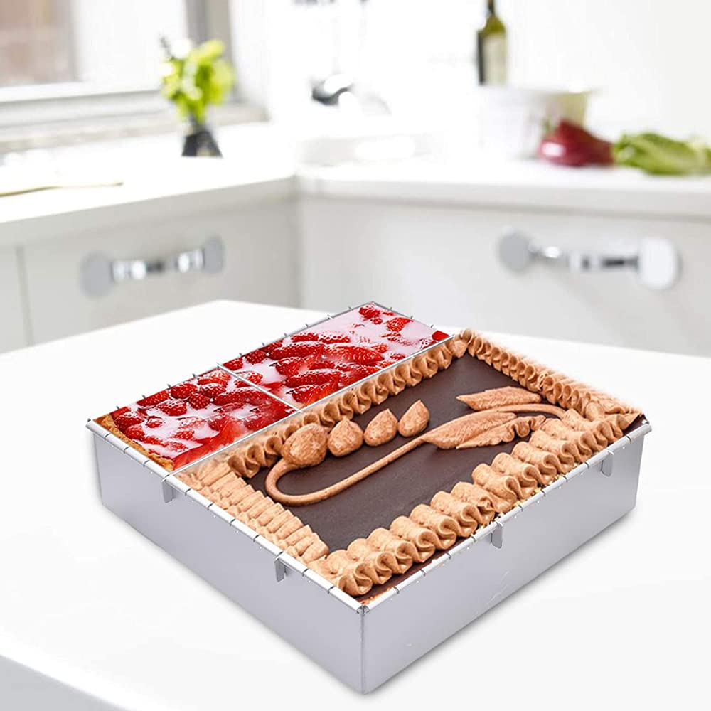 CLQ Rechteckiger Backrahmen, Rechteckige Kuchenformen Mit Teiler, Verstellbarer Rechteckiger Backrahmen Home Cooking Tools-10 Pouces