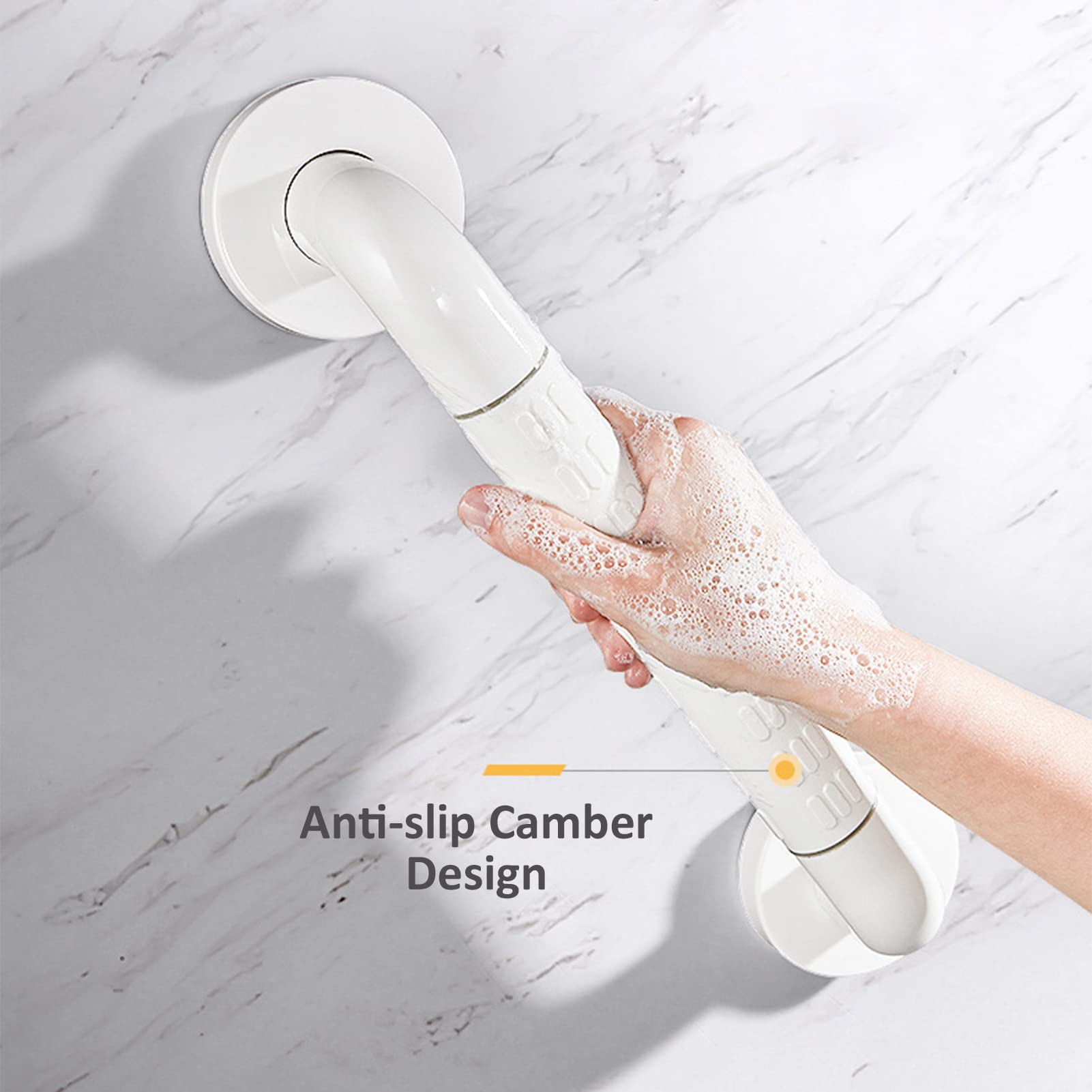 Barra de Apoyo para baño, Barras de bañera con Agarre Antideslizante y círculos Luminosos de Seguridad, Mango de Acero Inoxidable, toallero de Pared para Ducha, Blanco, 38 cm