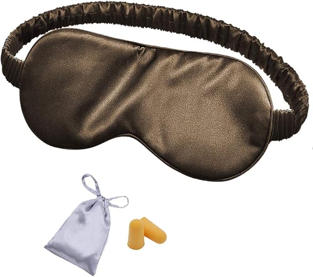 OLESILK Sleep Mask Eye Mask & Blindfold 100% 19 Momme Mulberry Silk with Elastic Strap and Silk Filling for Full Night's Sleep, Travel and Nap with Free Luxury Bag and Ear Plugs(Chocolate)