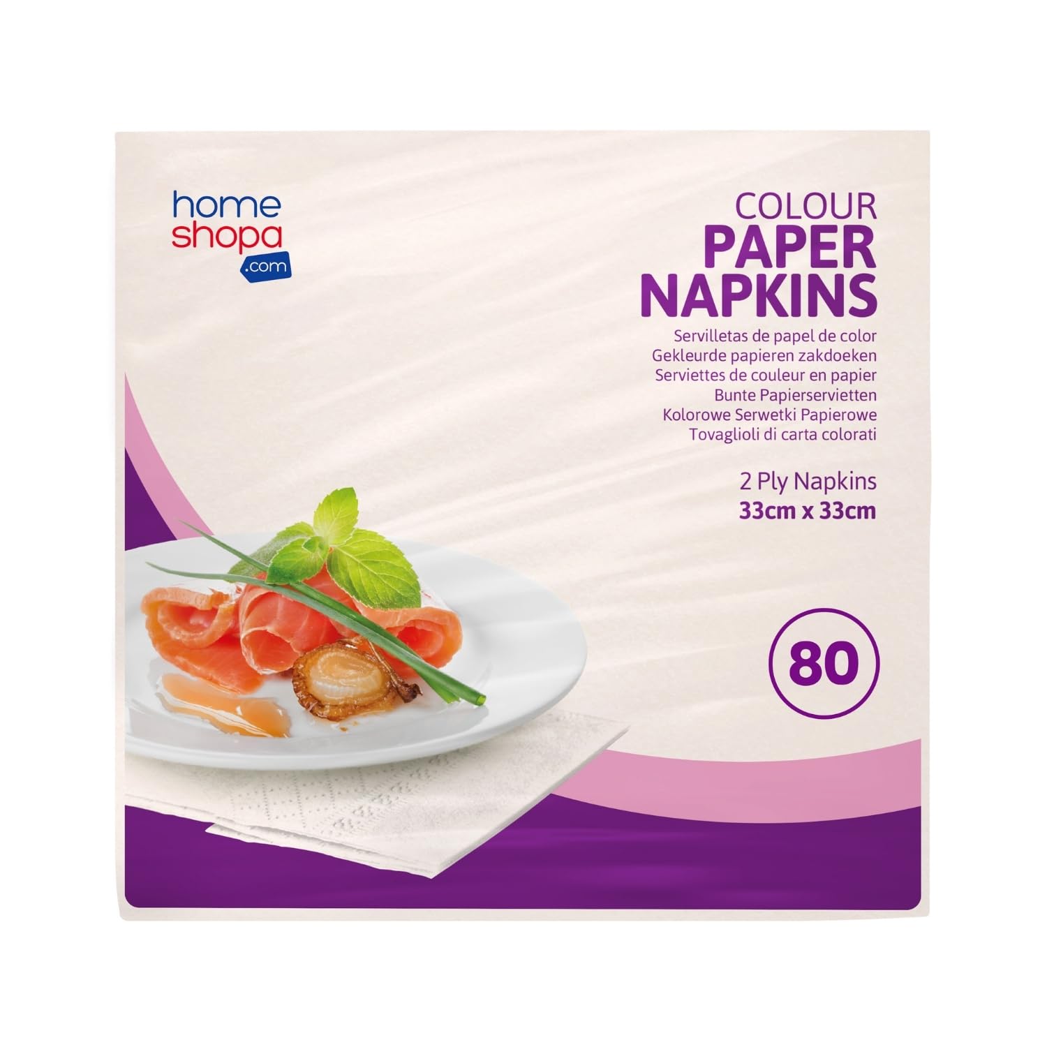 HOMESHOPA Disposable Paper Napkins, Pk 80, Cream 2-Ply 33X33cm Soft & Strong Paper Serviettes for All Occasions, Everyday Tissues for Cleaning Spills Wiping Surfaces Personal Hygiene