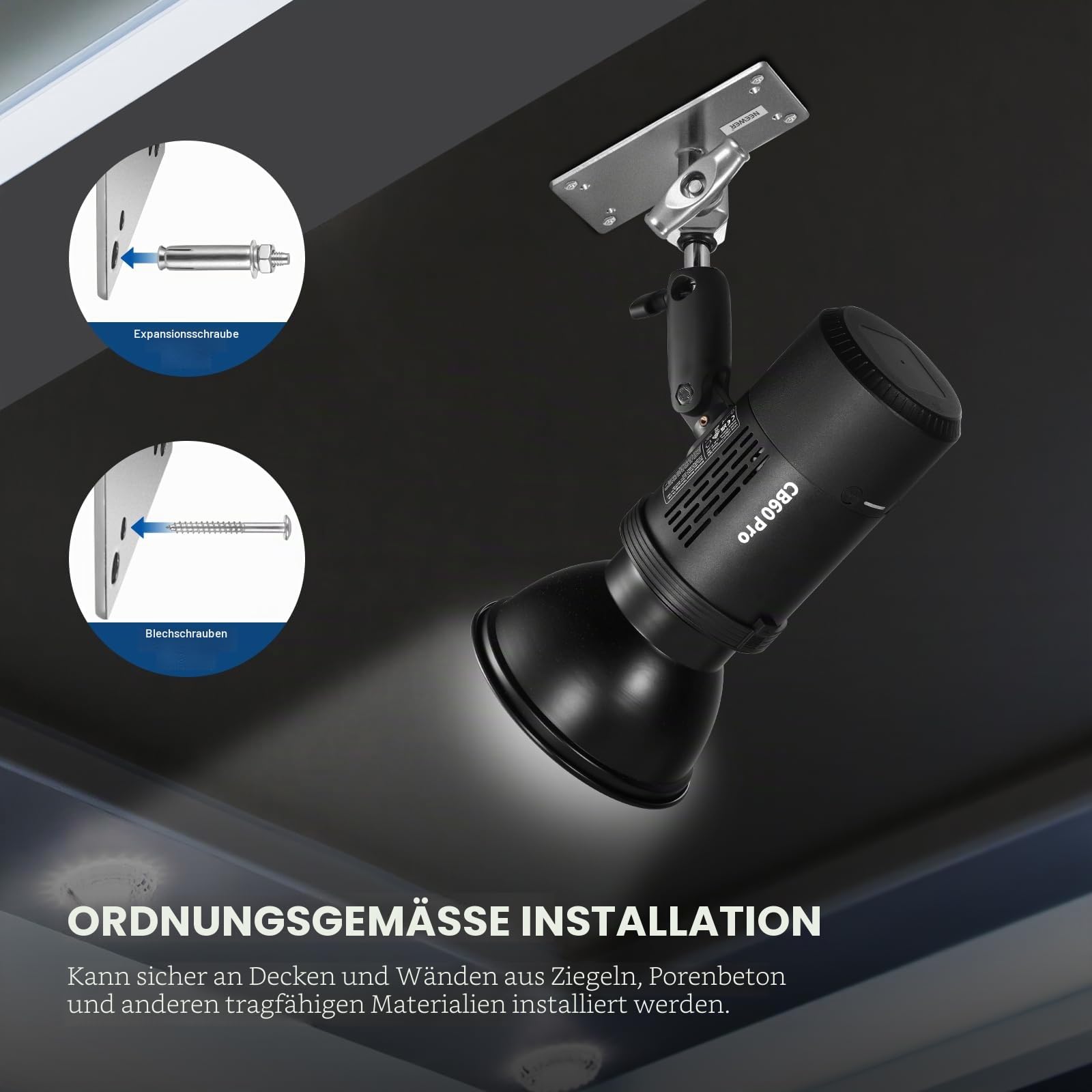 NEEWER 6,5" Wand Deckenhalterung Baby Stecker 5/8" Bolzen, 360° drehbarem Kugelkopf, 10 Schrauben, Fotostudio Wandhalterung für Ringlicht, Videolicht, Stroboskopblitz, maxBelastung 10kg, ST-WM2