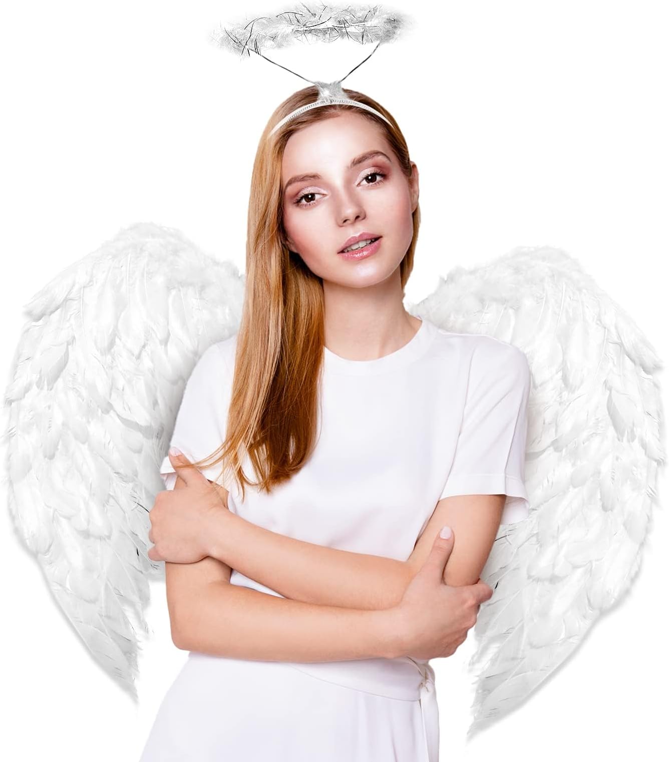 Excefore Angel Wings for Adult Costume with Halo Headband for Women, Girls Costume Accessories for Adult Women Kids Cosplay Party
