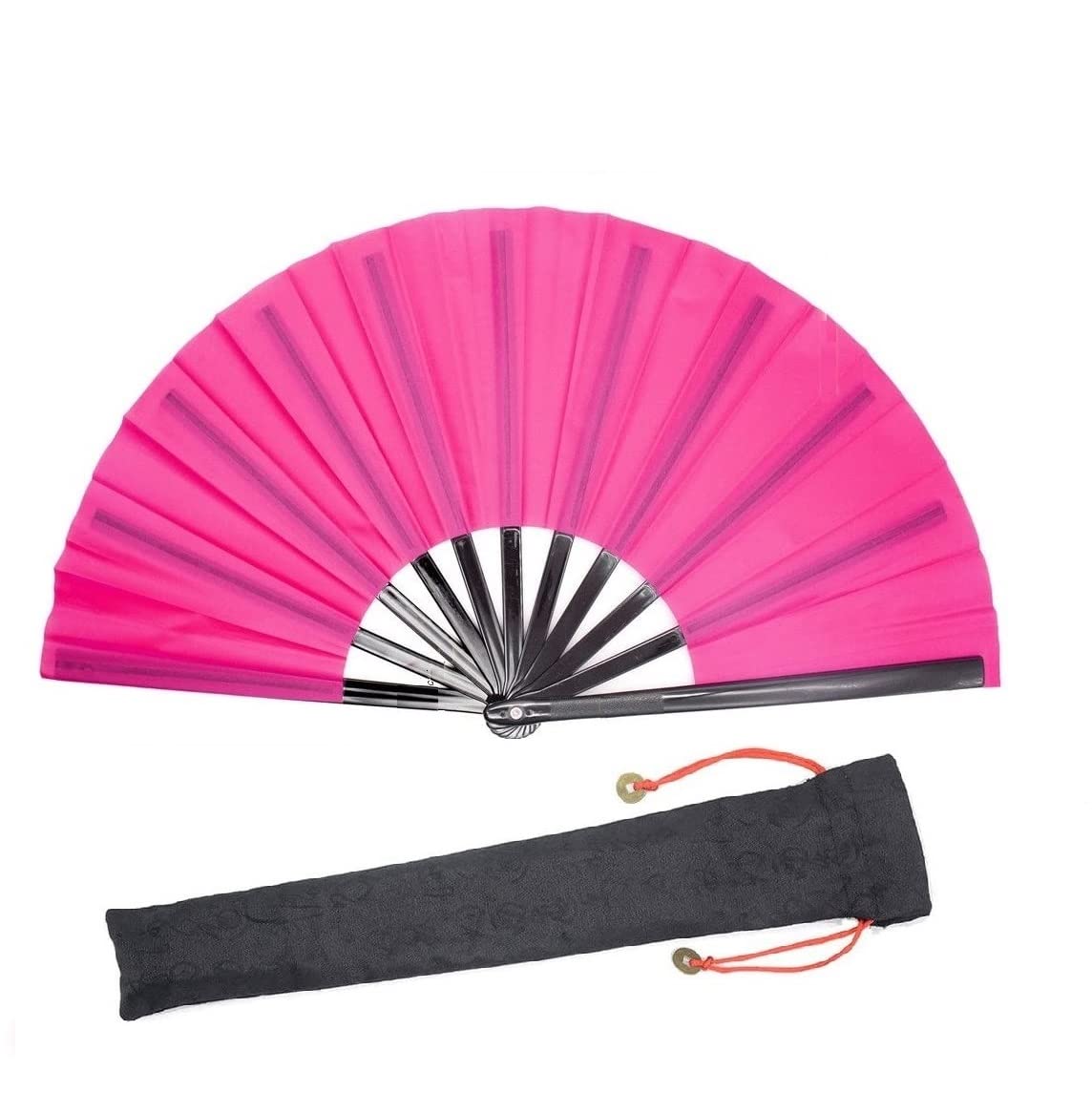 1SourceTek Large Folding Fan Nylon Cloth Handheld Folding Fan Chinese Kung Fu Tai Chi Fan Decoration Fold Hand Fan for Party Favors (Rose Red) - Image 4