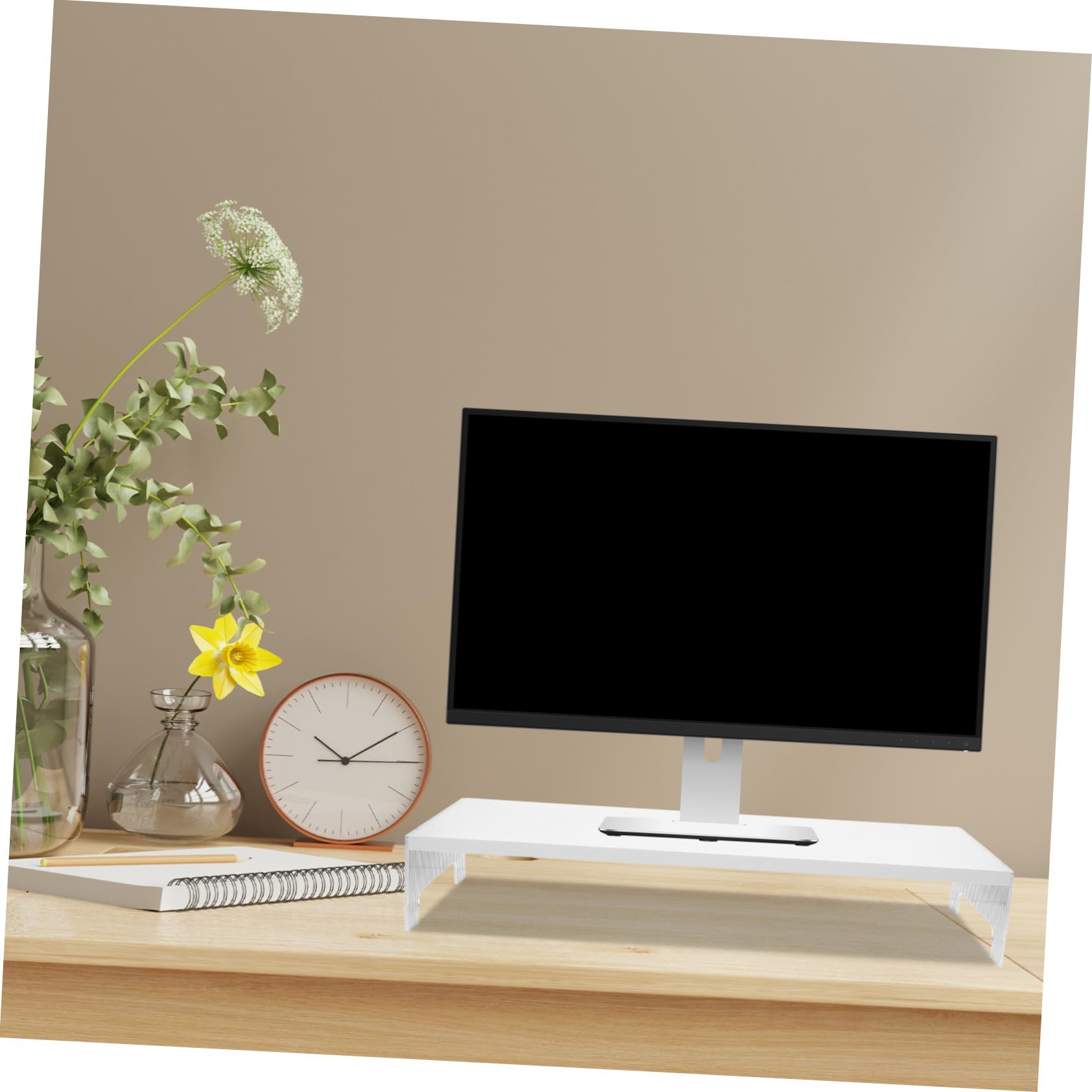 Supporto per Laptop e Monitor da Scrivania in Acrilico e Legno Bianco, Rialzo per Schermo Che Riduce la Tensione al Collo, per Casa e Ufficio