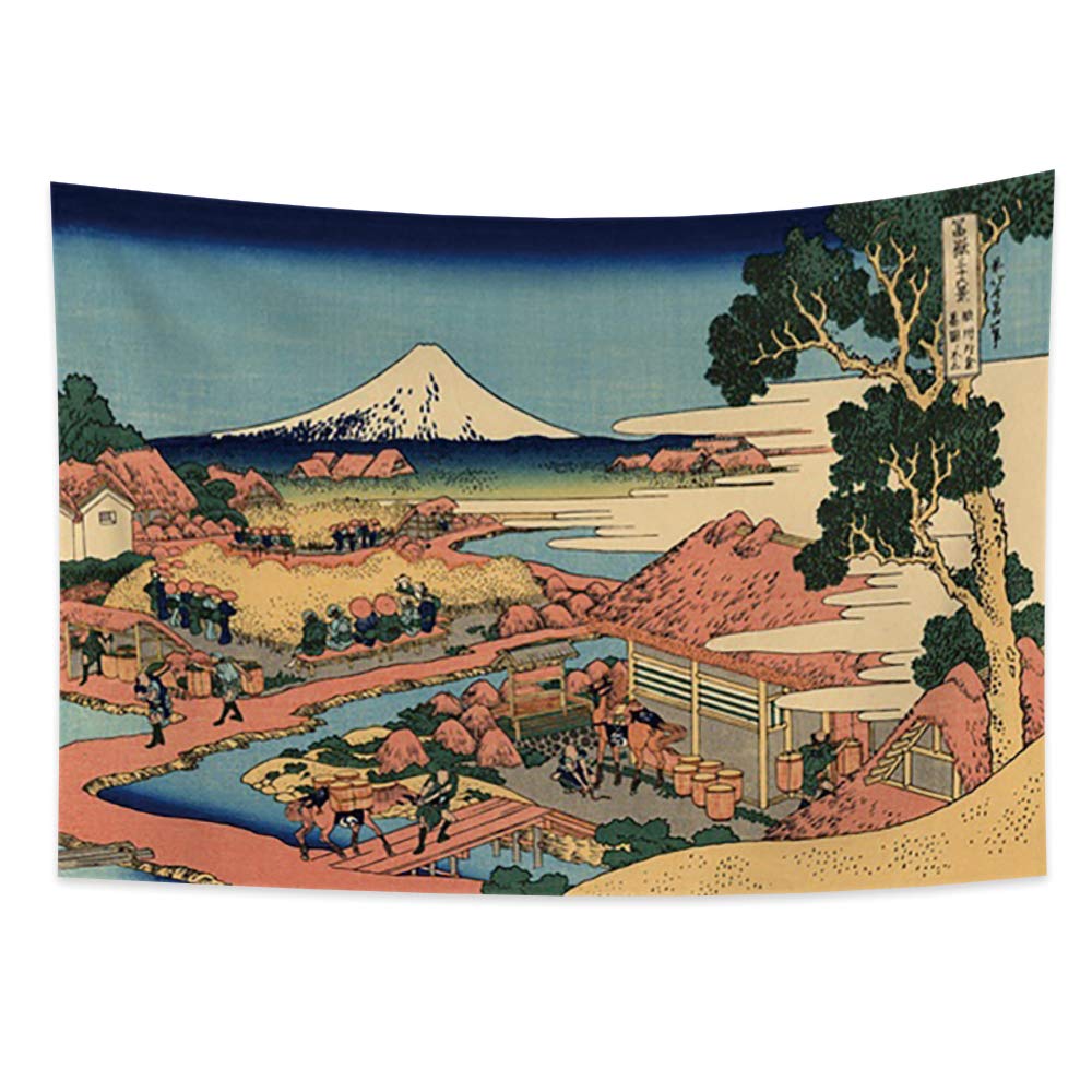 YONGFOTO 150x100cm Ukiyo-e Tapestry Mount Fuji 36 Views Room Wall Hanging Katakura Tea Plantation in The Suruga Province Landscape Wall Art Japanese Traditional Painting Toyo Style Tapestries