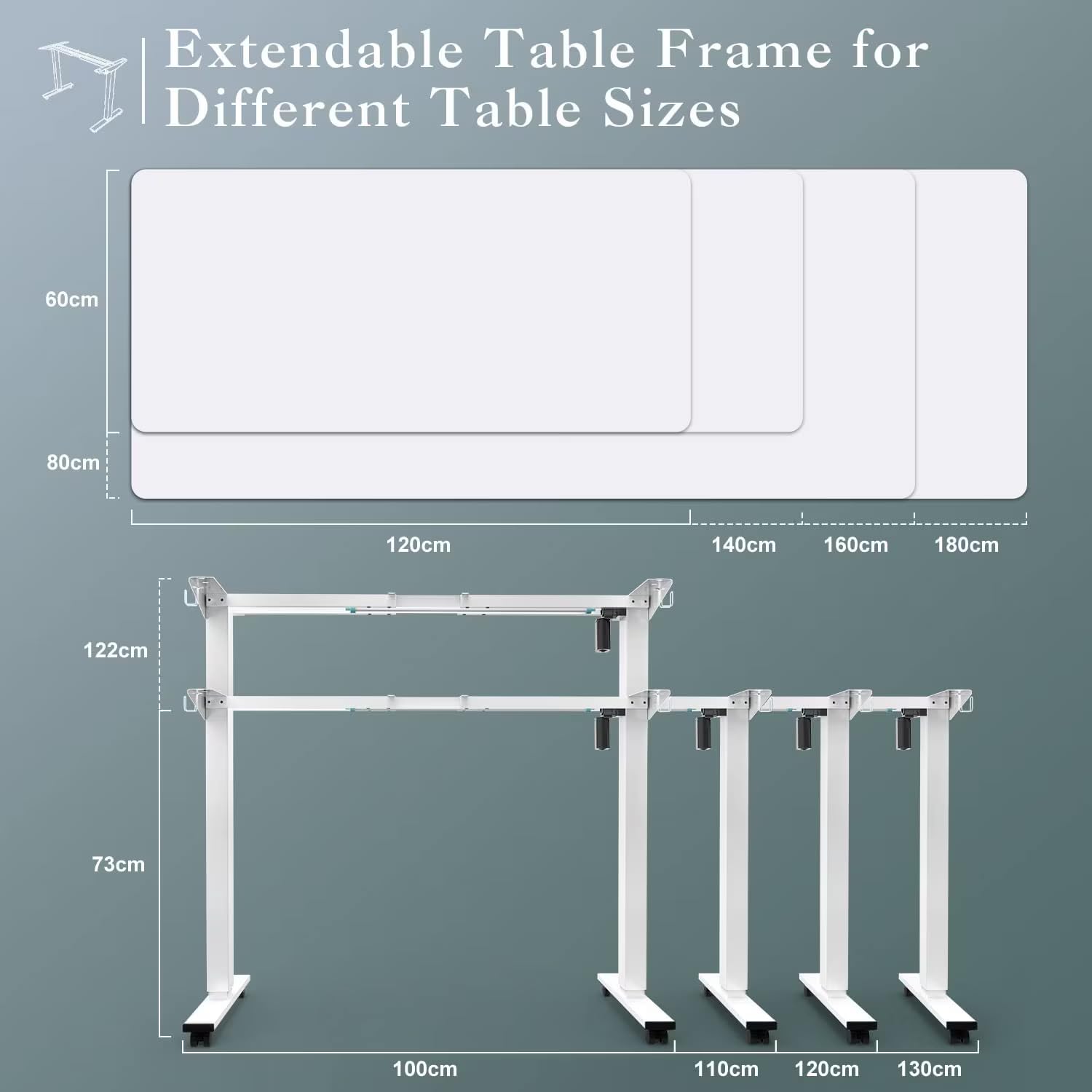 JUMMICO Höhenverstellbarer Schreibtisch Gestell 73-122cm,Tischgestell Höhenverstellbar mit Kabelwanne und USB,Schreibtischgestell Höhenverstellbar mit 4-Positionen-Speicher (weiß)