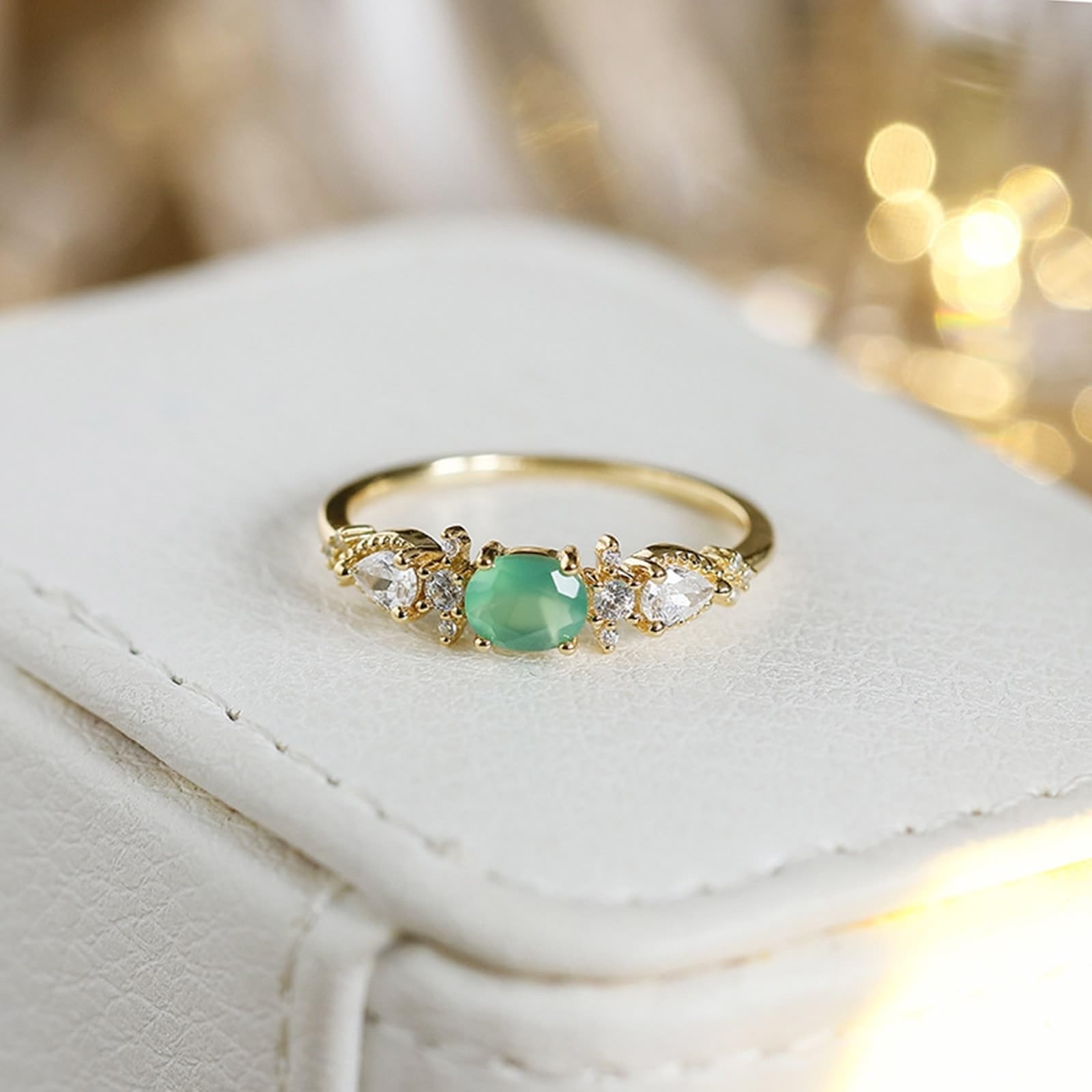 Anelli per partner in oro giallo 9 K/14 K/18 K con calcedonio verde ovale, classici