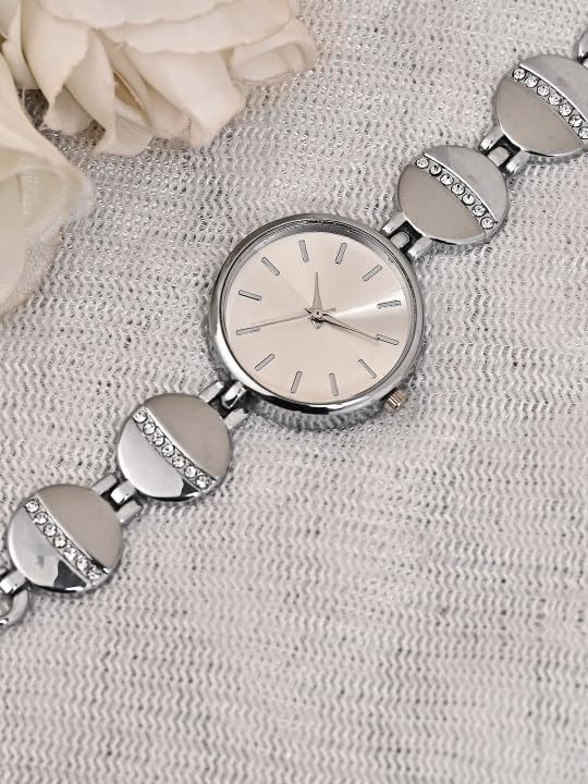 Image of STYLEDOSE Women's Elegant Silver-Tone Bangle Watch Women Analogue Wrist Watches for Women's & Girls&Ladies Diamond Studded Rosegold Stylish Bracelet Strap