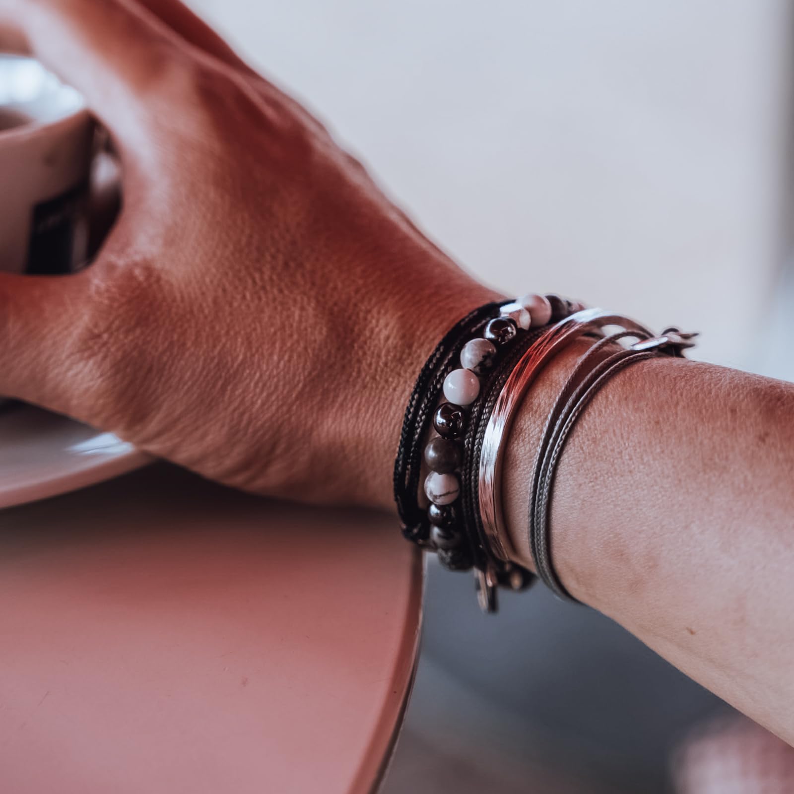 Nato Cuff - Bransoletka Wrap Toggle ze srebra próby 925 - kamienie naturalne - Paracord, biżuteria dla mężczyzn lub kobiet, ręcznie robiona we Francji, Moyenne, Srebro, Ametyst