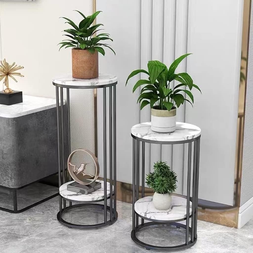 Marble Plant Stand Set - 2 Tier Gold Metal Stand -9