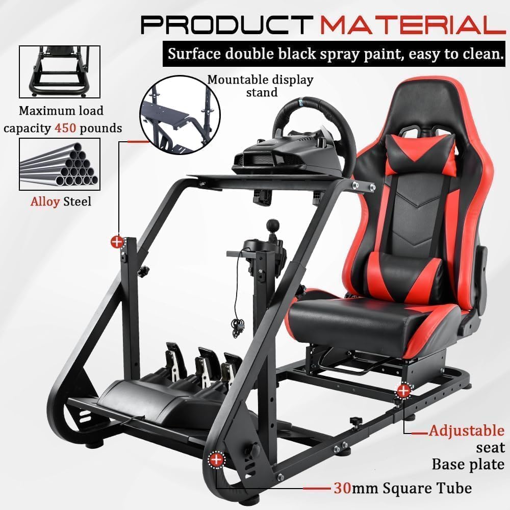 Marada Racing Simulator Cockpit with Comfort Gaming Seat Fit for Logitech/Thrustmaster/Fanatec G923 G920 G27 G29 T300,Pro Sim Driving Race Stand Mountable Monitor Stand, No Shift Wheel Pedal