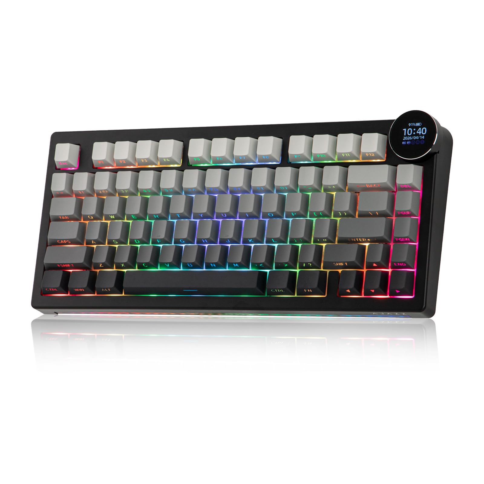 MechLands AK820V2 75% Teclado gaming inalámbrico con pantalla TFT de 0,9 pulgadas y control giratorio, teclado mecánico cremoso Gasket, batería de 10000 mAh, intercambiable en caliente, RGB para Win