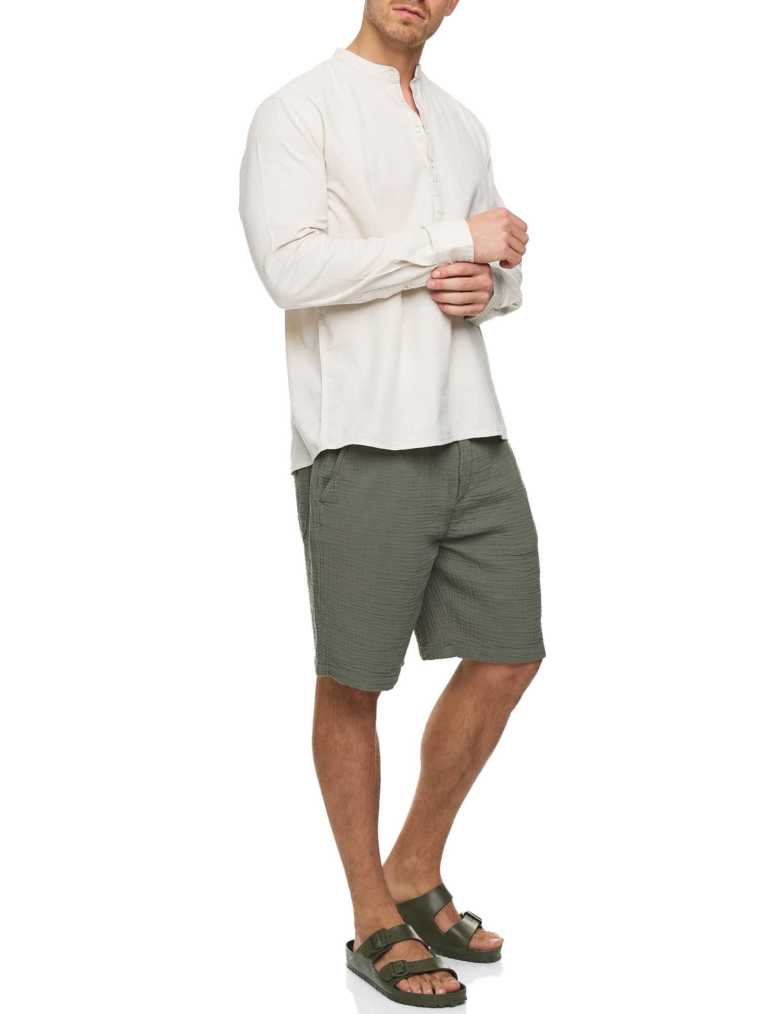 Indicode Hombres Waylon Camisa con Cuello de Pico confeccionada en Mezcla de Lino y algodón