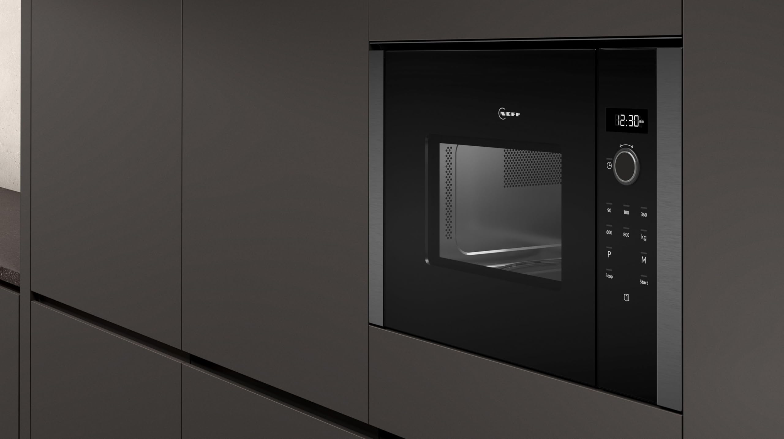 NEFF HLAWD23G0, N 50, Einbau-Mikrowelle ohne Grill, Automatikprogramme, Easy Clean Selbstreinigung, Einfache Bedienung durch Drehknebel und LED-Display Plus, Ideal für Hocheinbau, Graphite-Grey