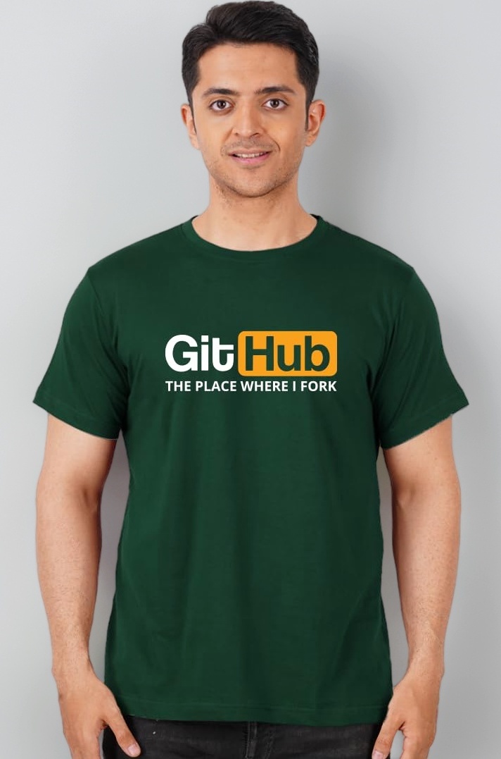 Git Hub The Place Where I Fork Half Sleeve 100% Cotton 180 GSM T-Shirt