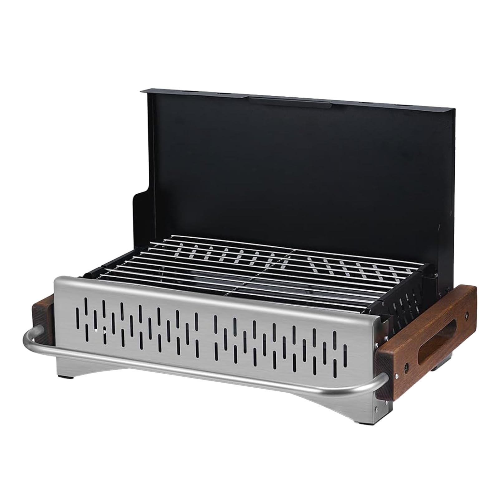 Barbecue charbon portable, grill pliable extérieur 38,15 x 20,95 cm, montage sans outils, grille réglable 2 niveaux, idéal balcon camping jardin