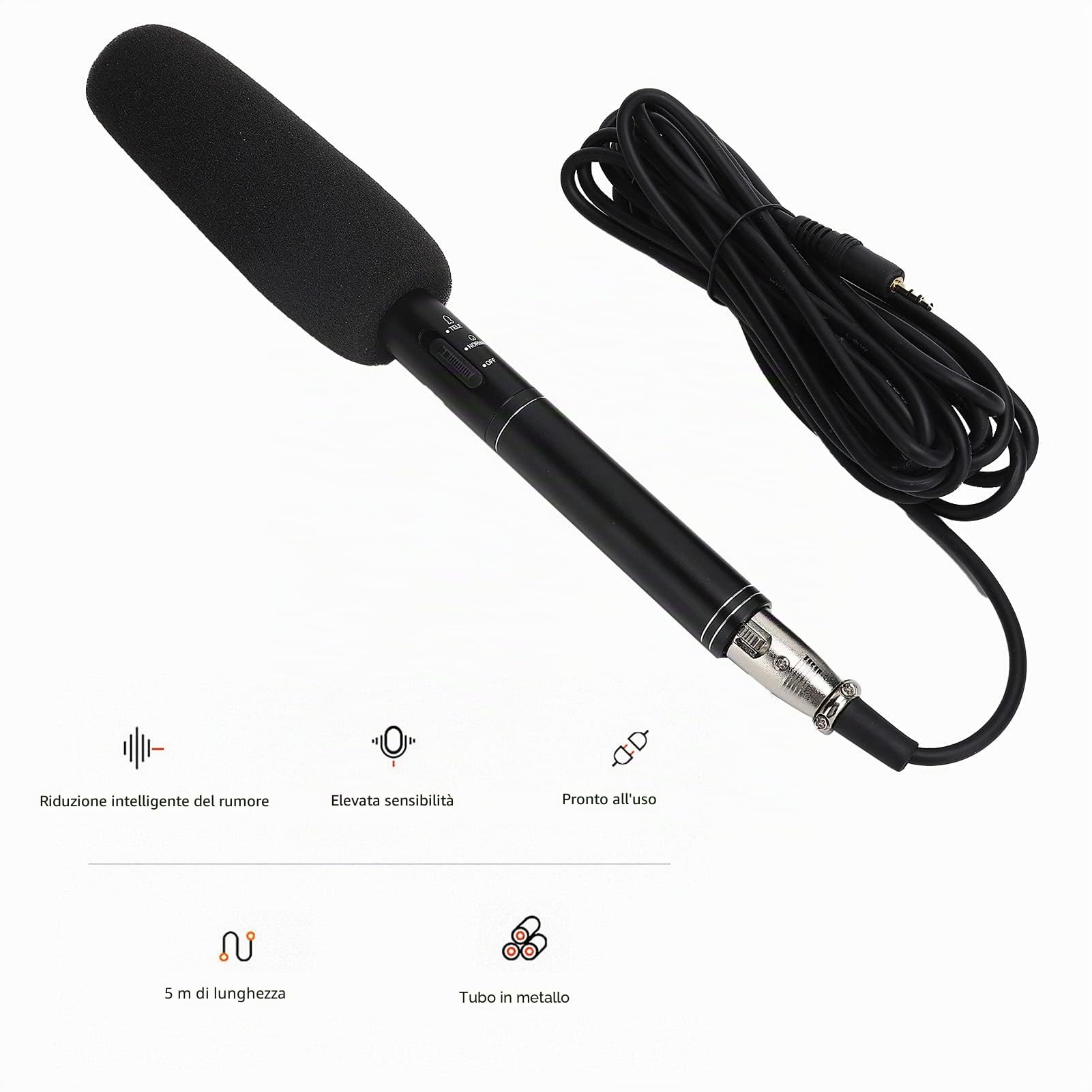 Microfono di Registrazione Cablato, Microfono Direzionale Professionale Ad Alta Sensibilità per Esterni/interviste/notizie Microfono Direzionale Mini Microfono Portatile, per Fotocamera (Nero 28 cm)