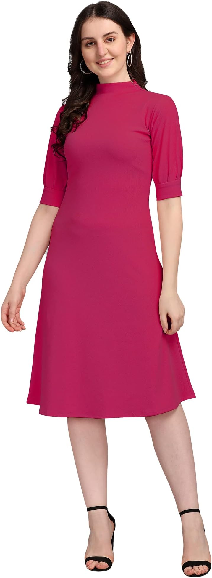 Women's Fit and Flare Knee-Length Dress in Black