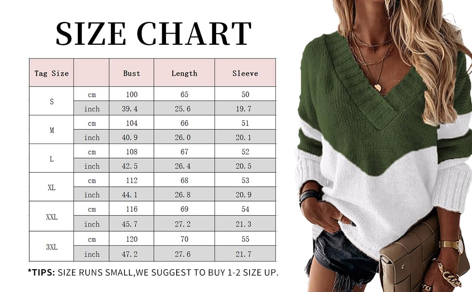 Oversized Sweater for Women Fall V Neck Color Block Knitted Sweater Tops Winter Striped Jumper Sweater Pullover3