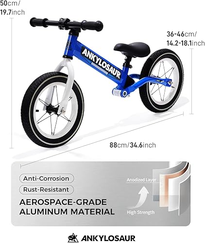 Miniatura 3 de Ankylosour Sporty Bicicleta de equilibrio de 12 pulgadas para 2.5 a 5 años, azul dinámico, marco de aluminio ultraligero de 7.2 libras, neumáticos