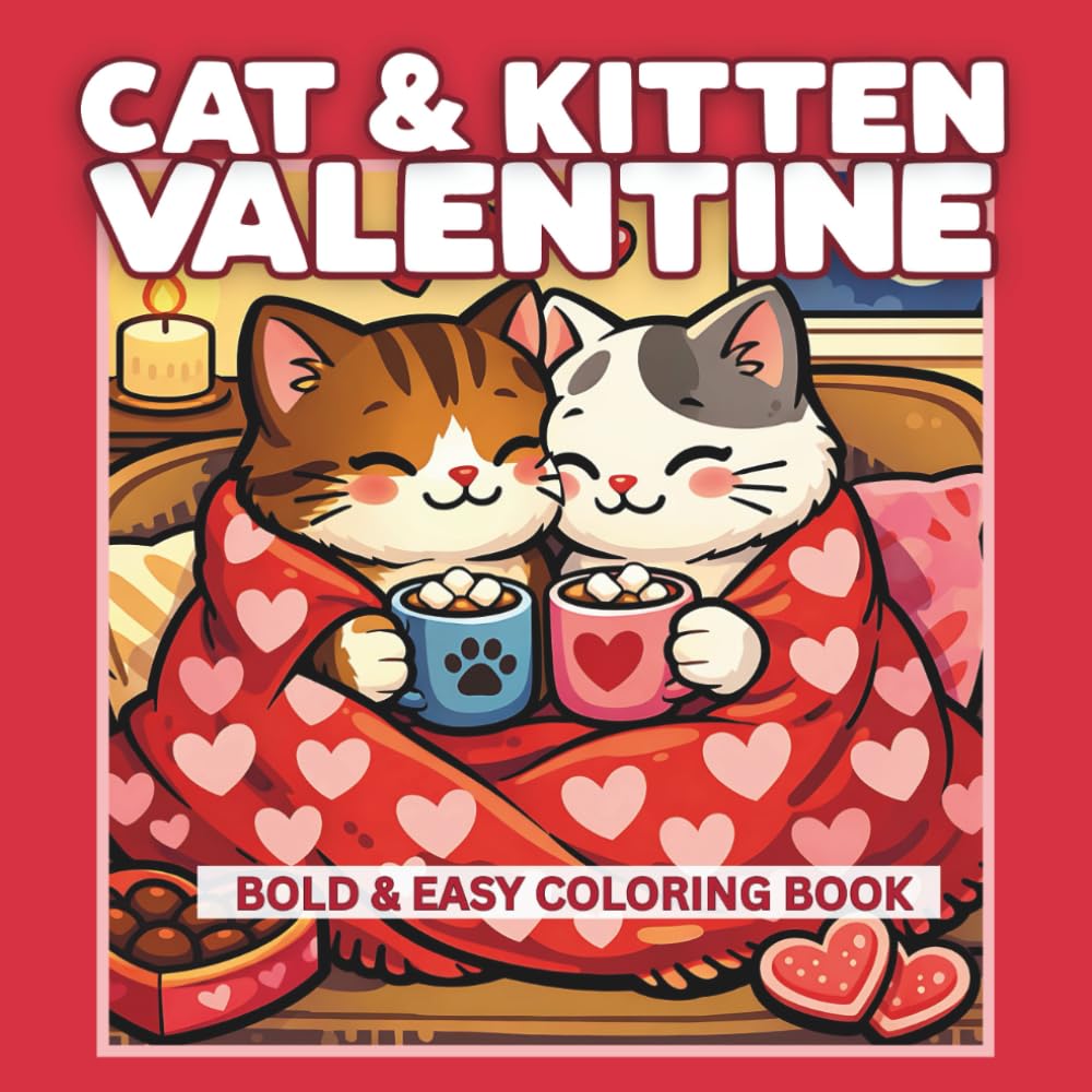 Cat & Kitten Valentine: A Cute Bold & Easy Coloring Book for Kids, Featuring Simple Playful Cats & Kittens Coloring Pages Expressing Kindness, Love and Friendship