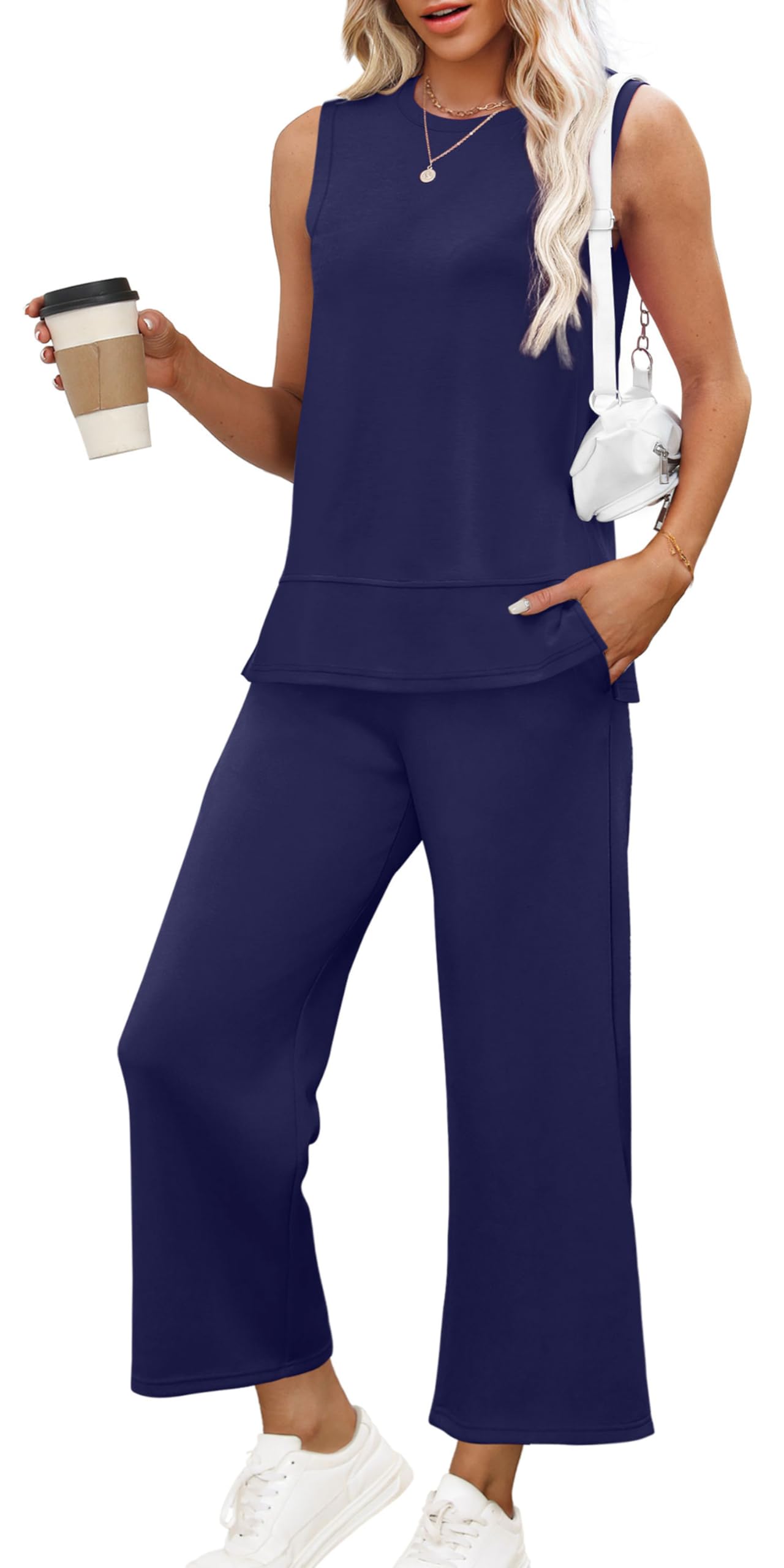 XIEERDUO Women's 2 Piece Outfits Summer Travel Tracksuit Loose Wide Leg Loungewear Comfy Lounge Sets S-3XL