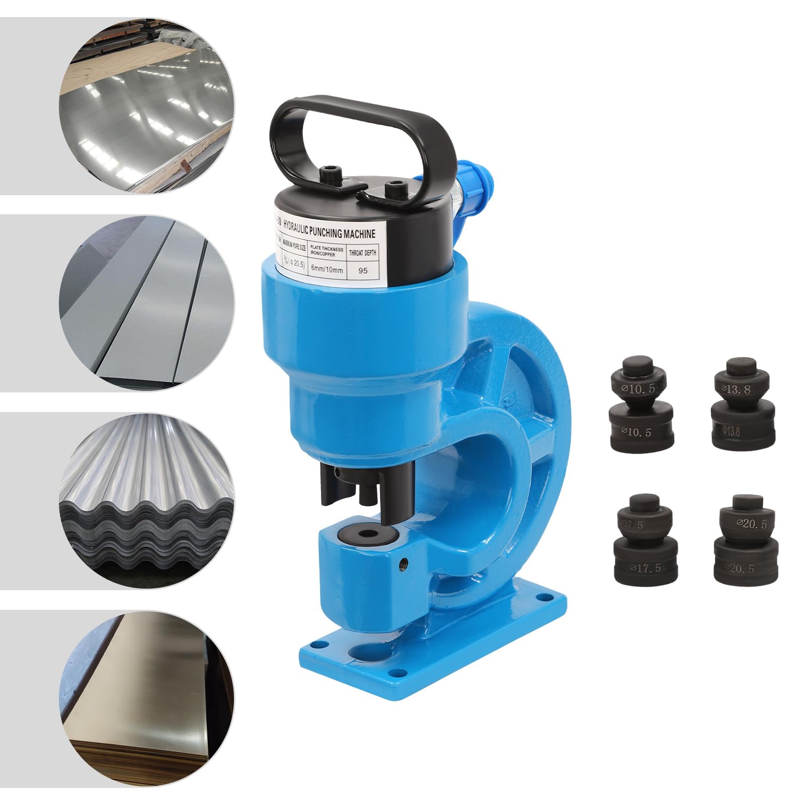 Hydraulische Lochstanze 31T Locher Werkzeug CH-60 Lochstanzer Metall Lochstanze mit 4 Stanzmatrizen (3/8", 1/2", 5/8", 3/4") (Blau)