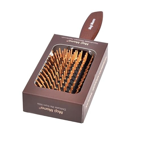 Miniatura 2 de Maji Mama Cepillo de madera hecho a mano para mujeres y hombres, cepillo de pelo con pasadores de bambú, masaje cuero cabelludo y desenredante para