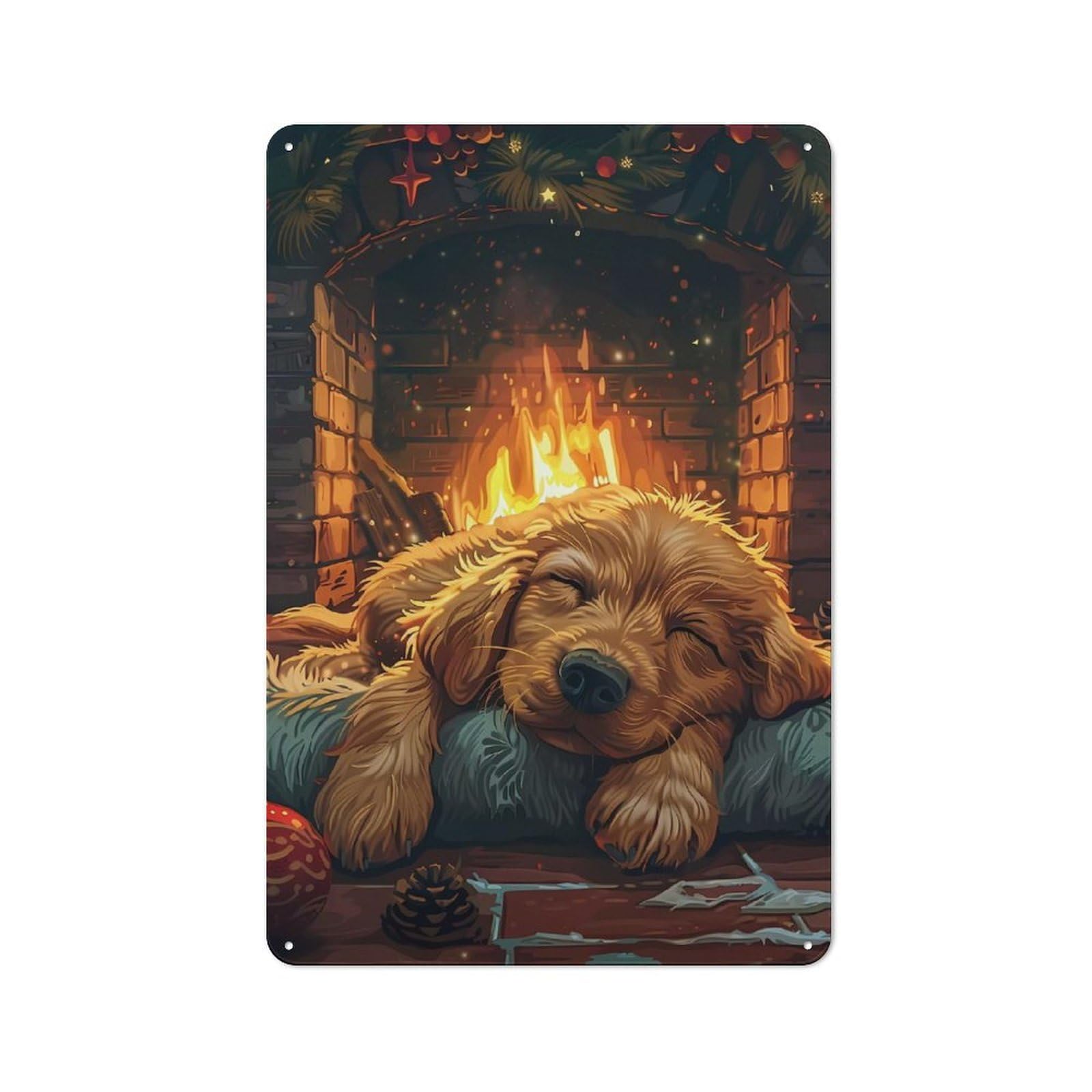 Junmoney Dog Sleeping By Fireplace Rustic Metal Sign 30X20cm For Lounge Or Reading Corner, For Reading Corner Decorators