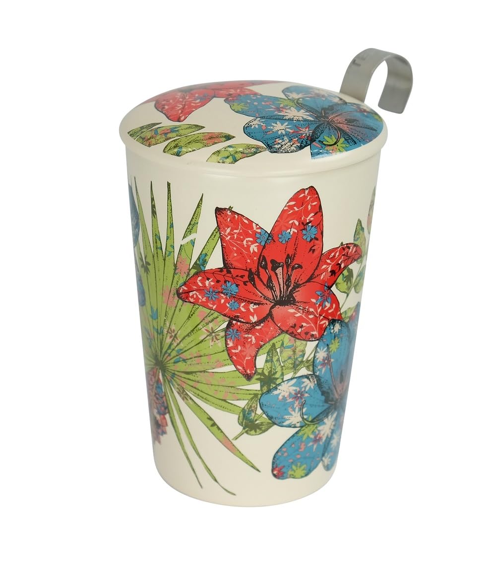Taza de té de porcelana con filtro, tapa y diseño floral rústico Teaeve